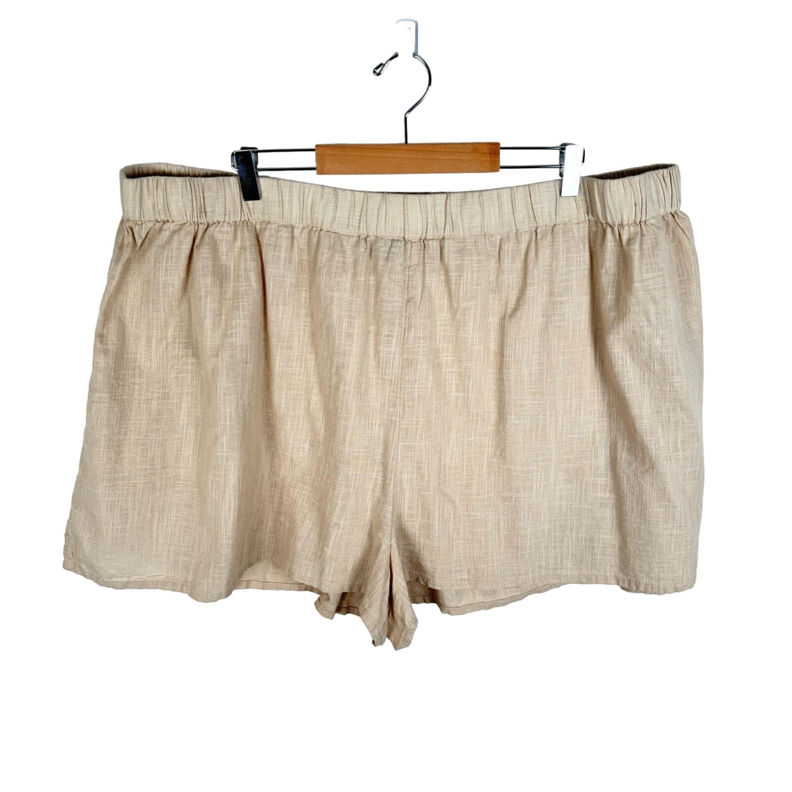 Asos Curve Womens Shorts Size 22 Beige Hi-Rise Elastic Waist Pull-On Regular Fit